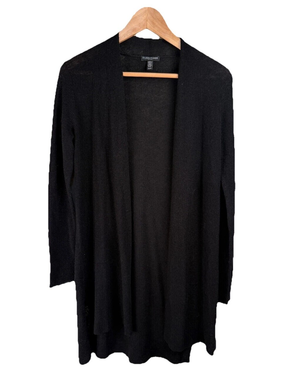 EILEEN FISHER -Black Open Tunic Cardigan Organic Linen Blend  PP/PTP- Size 2-4